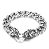 Retro Cuban Chain Bracelet Double Snake Head Punk Titanium Steel Men's
