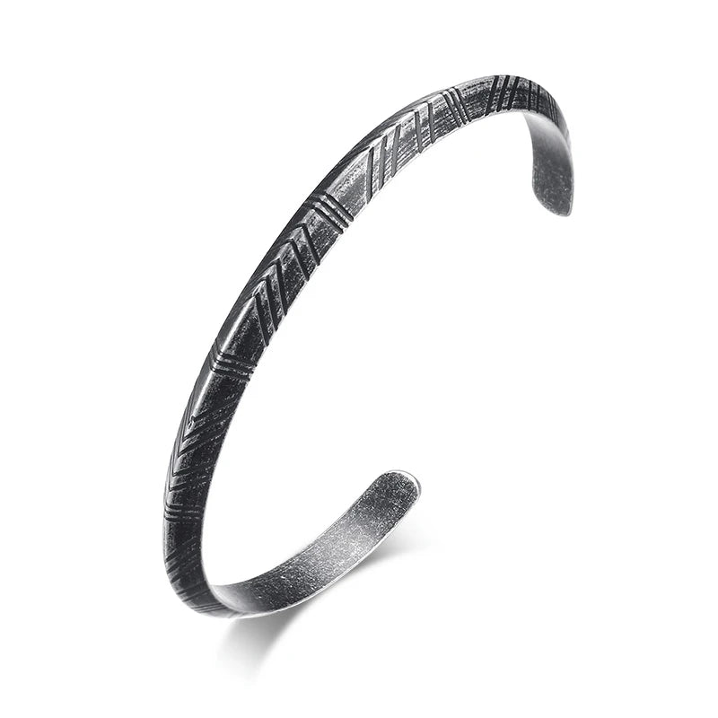 Men's Retro Cuff Bracelet Gray Stainless Steel Bangle