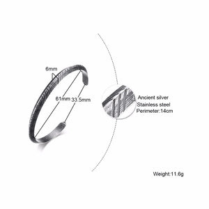 Men's Retro Cuff Bracelet Gray Stainless Steel Bangle