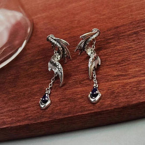Vintage Deep Sea Dragon Tail Chain Earrings 925 Silver Tassel Wings Earring