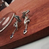 Vintage Deep Sea Dragon Tail Chain Earrings 925 Silver Tassel Wings Earring