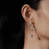 Vintage Deep Sea Dragon Tail Chain Earrings 925 Silver Tassel Wings Earring
