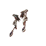 Vintage Deep Sea Dragon Tail Chain Earrings 925 Silver Tassel Wings Earring