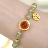 Natural Hotan Jade Bead Bracelet Retro Chinese Style Craft Bangle Jewelry