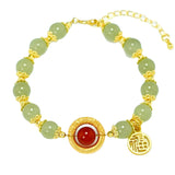 Natural Hotan Jade Bead Bracelet Retro Chinese Style Craft Bangle Jewelry