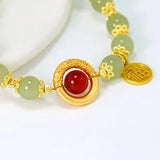 Natural Hotan Jade Bead Bracelet Retro Chinese Style Craft Bangle Jewelry