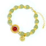 Natural Hotan Jade Bead Bracelet Retro Chinese Style Craft Bangle Jewelry