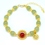 Natural Hotan Jade Bead Bracelet Retro Chinese Style Craft Bangle Jewelry
