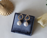 14K Baroque Pearl Drop Earrings Natural Freshwater 10-12mm EH