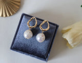14K Baroque Pearl Drop Earrings Natural Freshwater 10-12mm EH