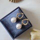 14K Baroque Pearl Drop Earrings Natural Freshwater 10-12mm EH