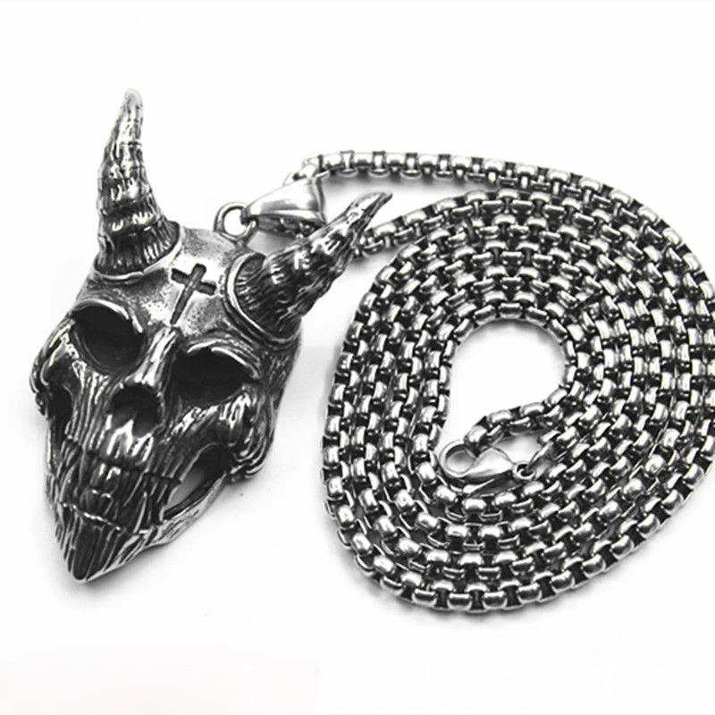 Domineering Demon Satan Skull Pendant Necklace Hipster Punk Sweater Chain