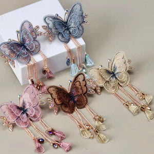 Double Layered Butterfly Tassel Hairpin Bridal Hair Clip