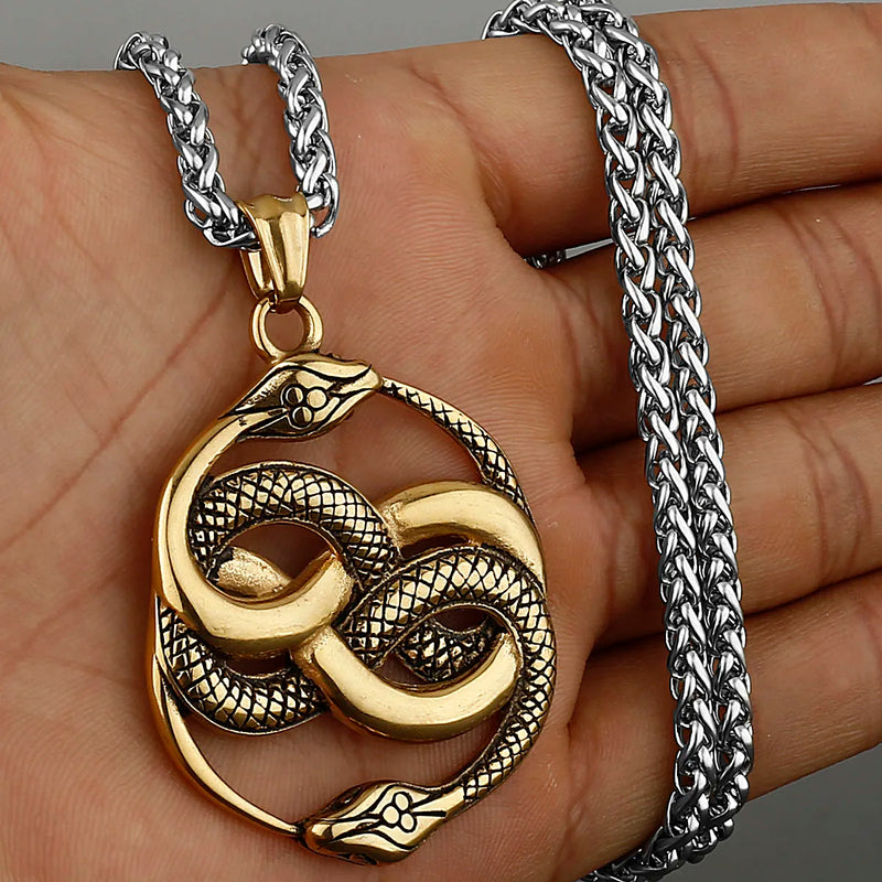 Double Snake Pendant Stainless Steel Necklace Jewelry Gift