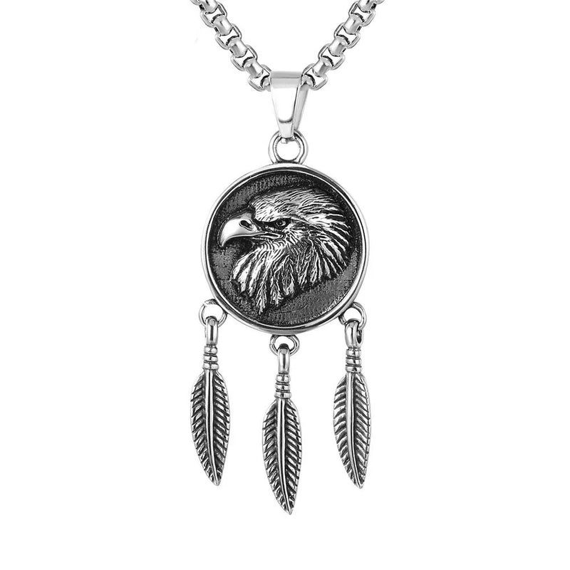 Retro Eagle Feather Pendant Stainless Steel Necklaces For Men Female Gift