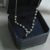 Natural Pearls Red Garnet Pendant Necklace For Women Choker 925 Silver Chain