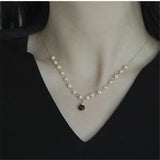 Natural Pearls Red Garnet Pendant Necklace For Women Choker 925 Silver Chain