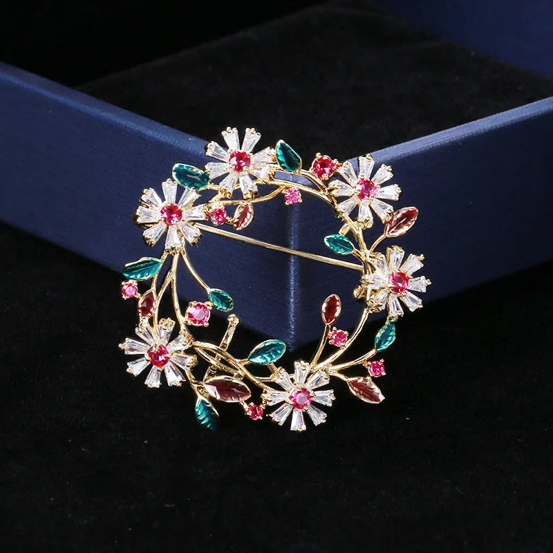 Retro Women Brooches Flower Cherry Christmas Tree Wreath Brooch Pin Scarf Buckle