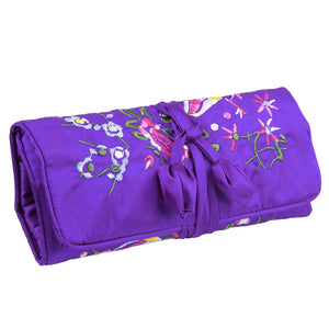 Embroidery Travel Jewelry Organizer Roll Foldable Jewelry Case