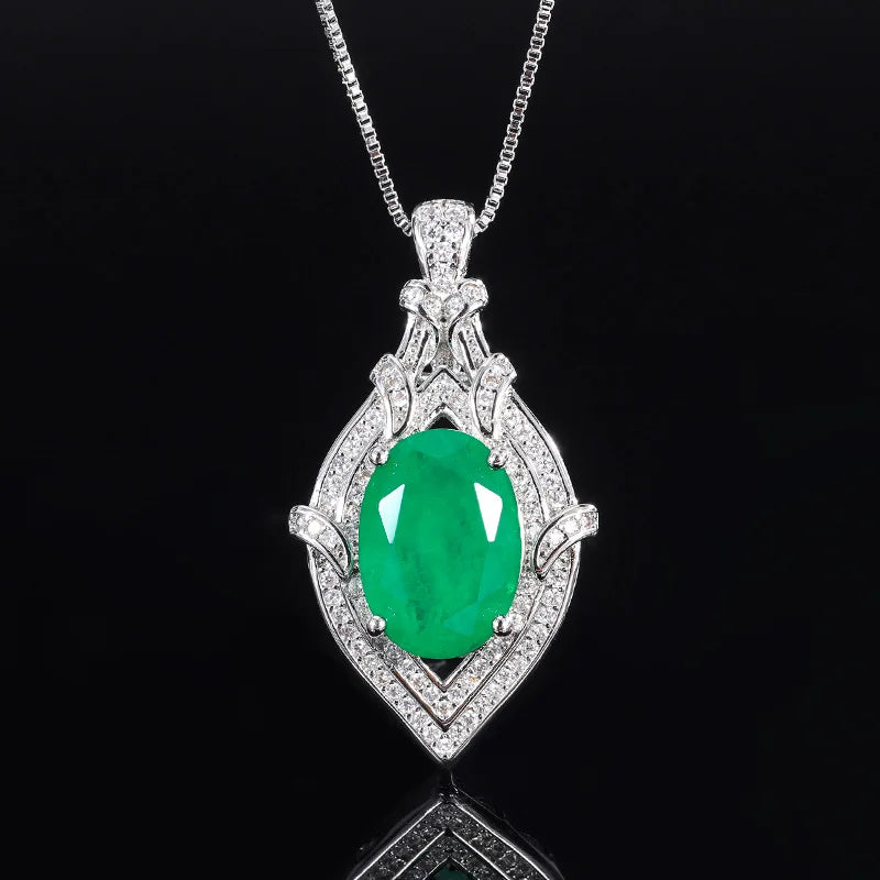 Emerald Diamond Water Droplet Angel Eye Pendant Necklace