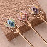 Enamel Feather Crystal Hair Clip Sticks Rhinestone Hairpin Jewelry