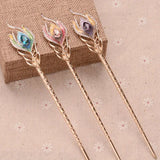 Enamel Feather Crystal Hair Clip Sticks Rhinestone Hairpin Jewelry