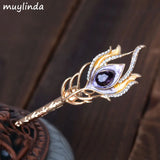 Enamel Feather Crystal Hair Clip Sticks Rhinestone Hairpin Jewelry