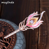 Enamel Feather Crystal Hair Clip Sticks Rhinestone Hairpin Jewelry