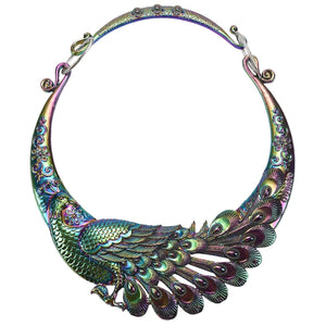 Ethnic Carved Peacock Necklace Indian Maxi Jewelry Women Exaggerated