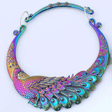 Ethnic Carved Peacock Necklace Indian Maxi Jewelry Exaggerated