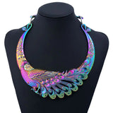 Ethnic Carved Peacock Necklace Indian Maxi Jewelry Exaggerated