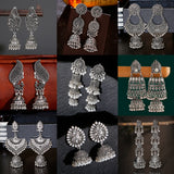 Ethnic Silver Jhumka Earrings For Women Pendientes Pearl Tassel