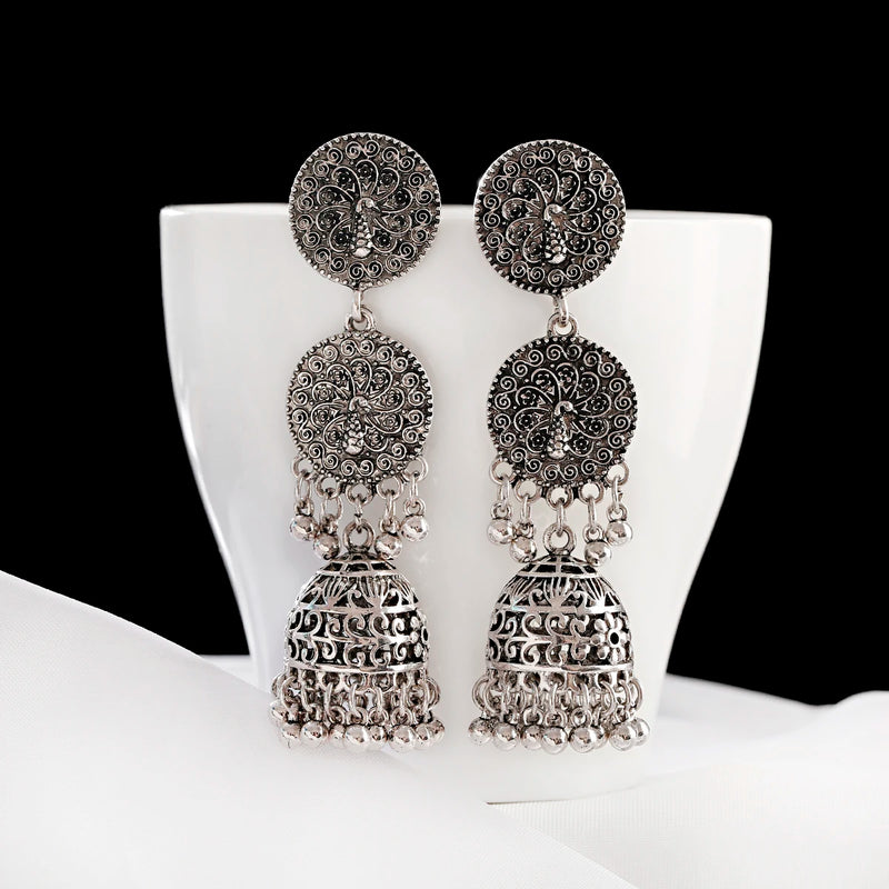 Ethnic Silver Jhumka Earrings For Women Pendientes Pearl Tassel