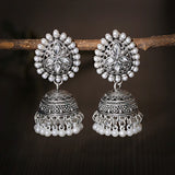 Ethnic Silver Jhumka Earrings For Women Pendientes Pearl Tassel