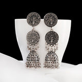Ethnic Silver Jhumka Earrings For Women Pendientes Pearl Tassel