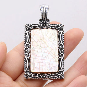 Shell Rectangular Alloy Pendant Charms for Jewelry Making DIY Necklace 30x60mm