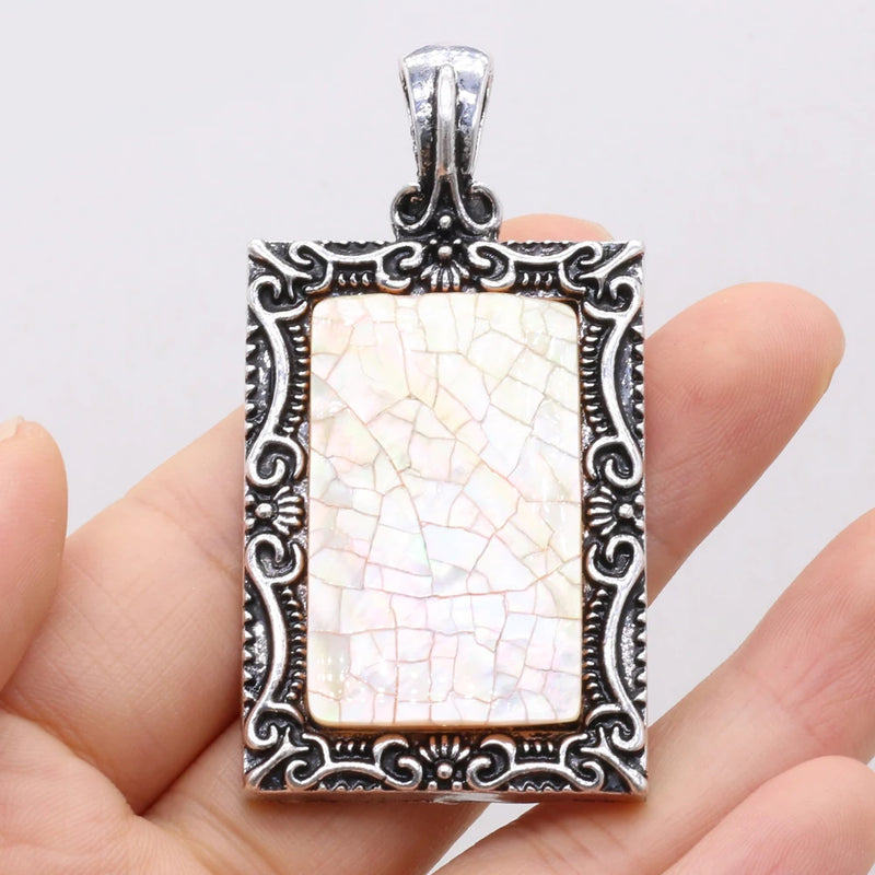 Shell Rectangular Alloy Pendant Charms for Jewelry Making DIY Necklace 30x60mm
