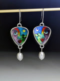 Ethnic Pearl Earrings Carved Female Statue Moon Asymmetry Enamel Dangle Jewelry