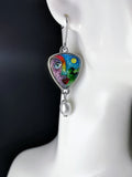 Ethnic Pearl Earrings Carved Female Statue Moon Asymmetry Enamel Dangle Jewelry