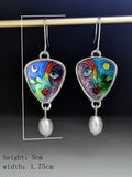 Ethnic Pearl Earrings Carved Female Statue Moon Asymmetry Enamel Dangle Jewelry