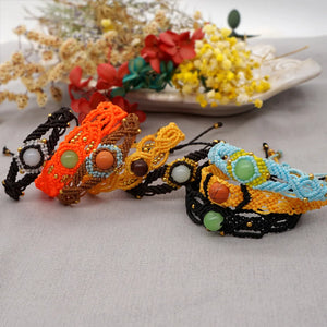 Ethnic Wax Rope Macrame Natural Stone Bracelet