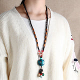 Ethnic Wooden Beads Ceramic Pendant Necklace N009