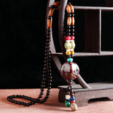 Ethnic Wooden Beads Ceramic Pendant Necklace N009