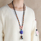 Ethnic Wooden Beads Ceramic Pendant Necklace N009