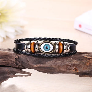 Evil Eye Charm Bracelet Multi-layer Leather Beaded Bracelet