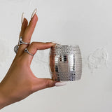 Exaggerated Curved Wave Stripe Open Cuff Bracelet for Women