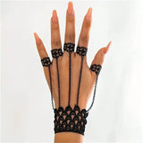 Gothic Finger Chain Silk Glove Ring Bracelet Halloween Women's Handback Chain
