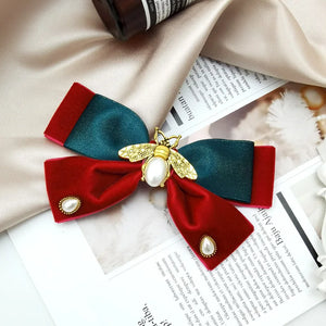 Velvet Bow Hairpin Pearl Bee Hairclips Women Hair Accessories