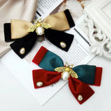 Velvet Bow Hairpin Pearl Bee Hairclips Women Hair Accessories