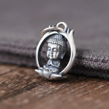 Small Buddha Pendant in S925 Sterling Silver Retro Cartoon Art for Women